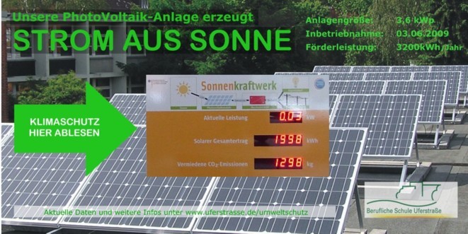 Beschreibung der PV-Anlage, hängt in der Pausenhalle