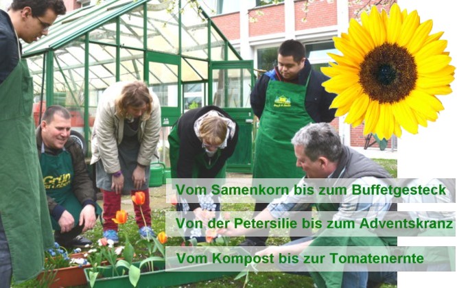 Fachbereich Gartenbau Hauptbild Schüler vor Gewaechshaus