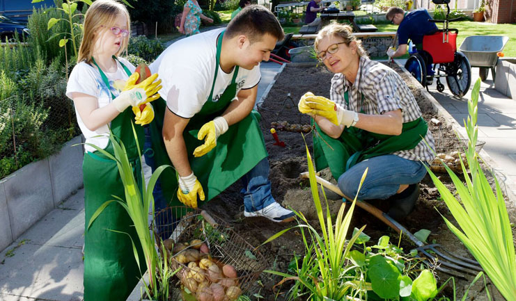 Die Schüler beim Arbeiten im Schulgarten 