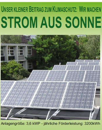 Werbung vor der Schule für die PV-Anlage