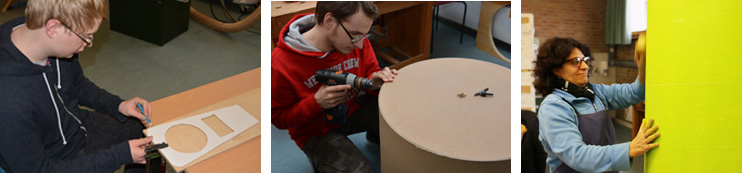 Schüler beim Bau der XXL-Dosen